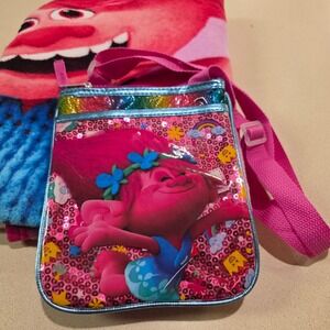 DreamWorks Trolls Poppy Crossbody Purse & Throw Blanket Pink Sequin Rainbow